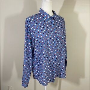 Collective concepts sz lg blouse top silky feel in a mini design in blues, rust
